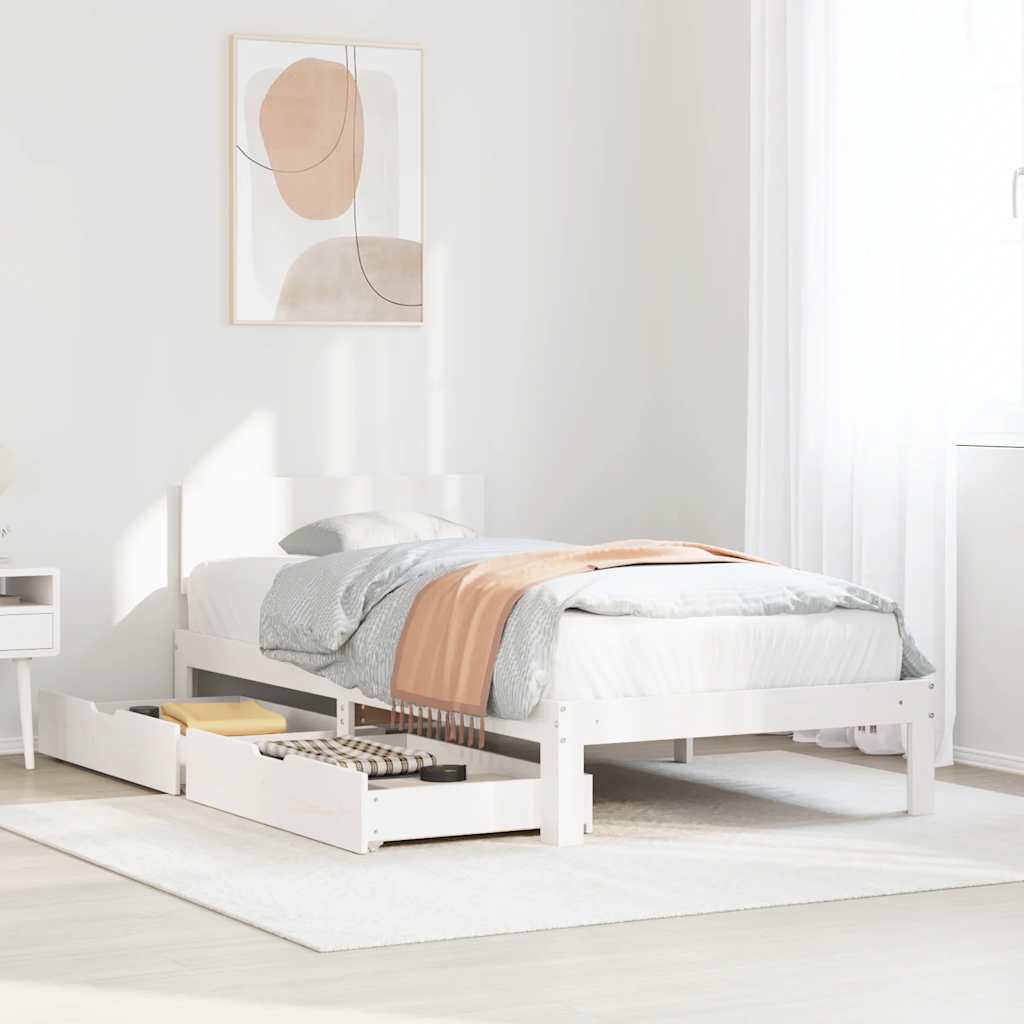 Bedframe met lades massief grenenhout wit 90x190 cm