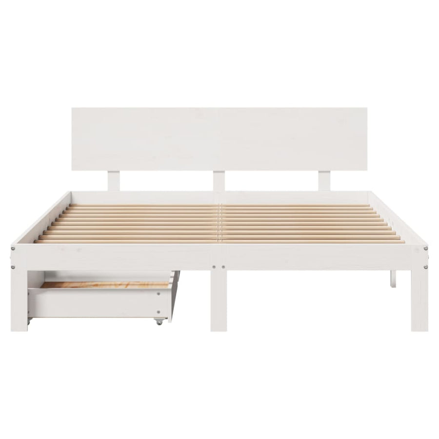 Bedframe met lades massief grenenhout wit 120x190 cm