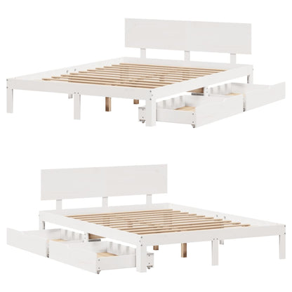 Bedframe met lades massief grenenhout wit 120x190 cm