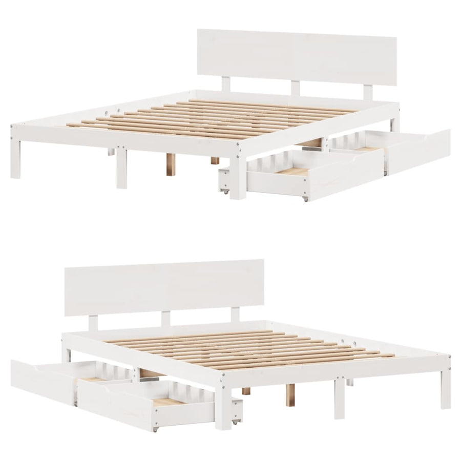 Bedframe met lades massief grenenhout wit 120x190 cm