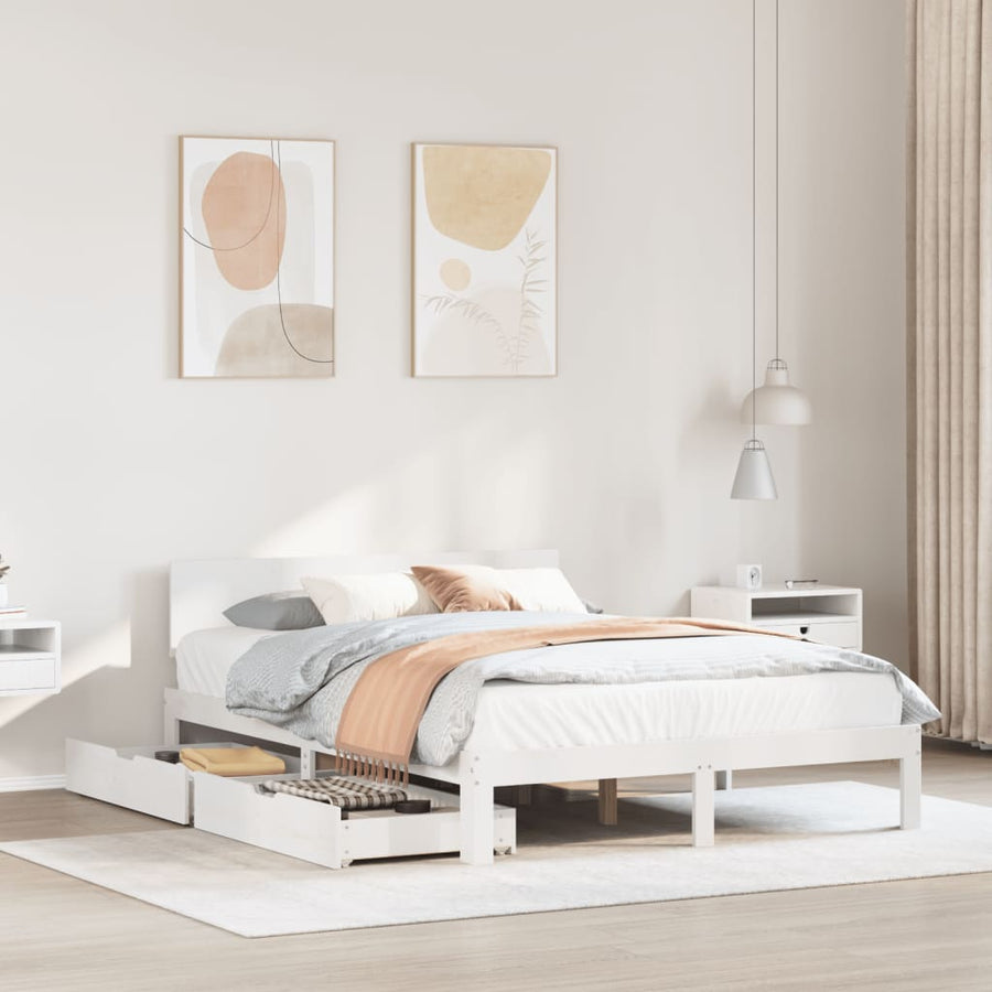 Bedframe met lades massief grenenhout wit 120x190 cm