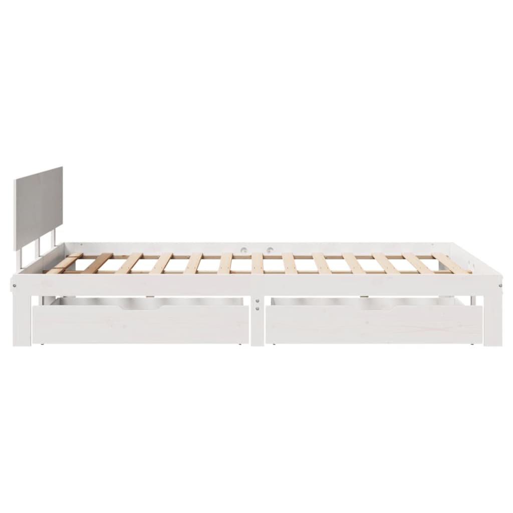 Bedframe met lades massief grenenhout wit 135x190 cm