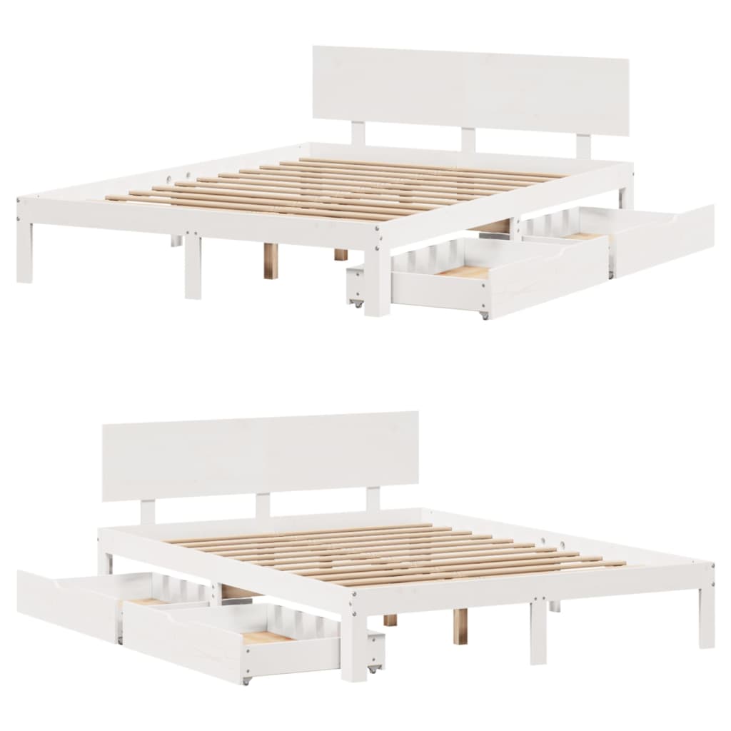 Bedframe met lades massief grenenhout wit 135x190 cm