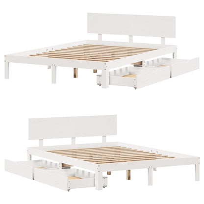 Bedframe met lades massief grenenhout wit 135x190 cm