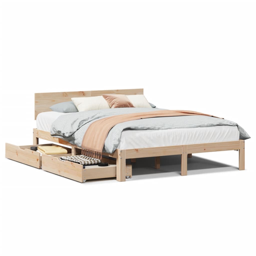Bedframe met lades massief grenenhout 140x190 cm