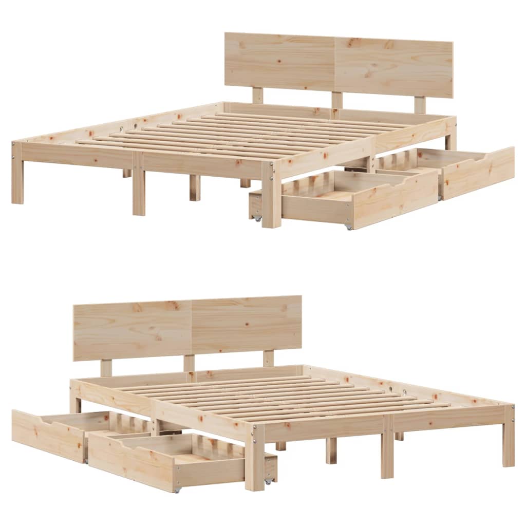 Bedframe met lades massief grenenhout 140x190 cm