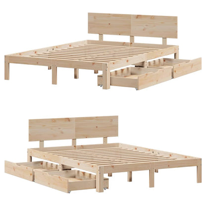 Bedframe met lades massief grenenhout 140x190 cm