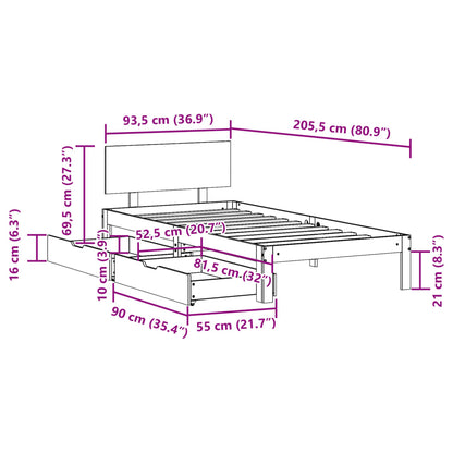 Bedframe met lades massief grenenhout 90x200 cm