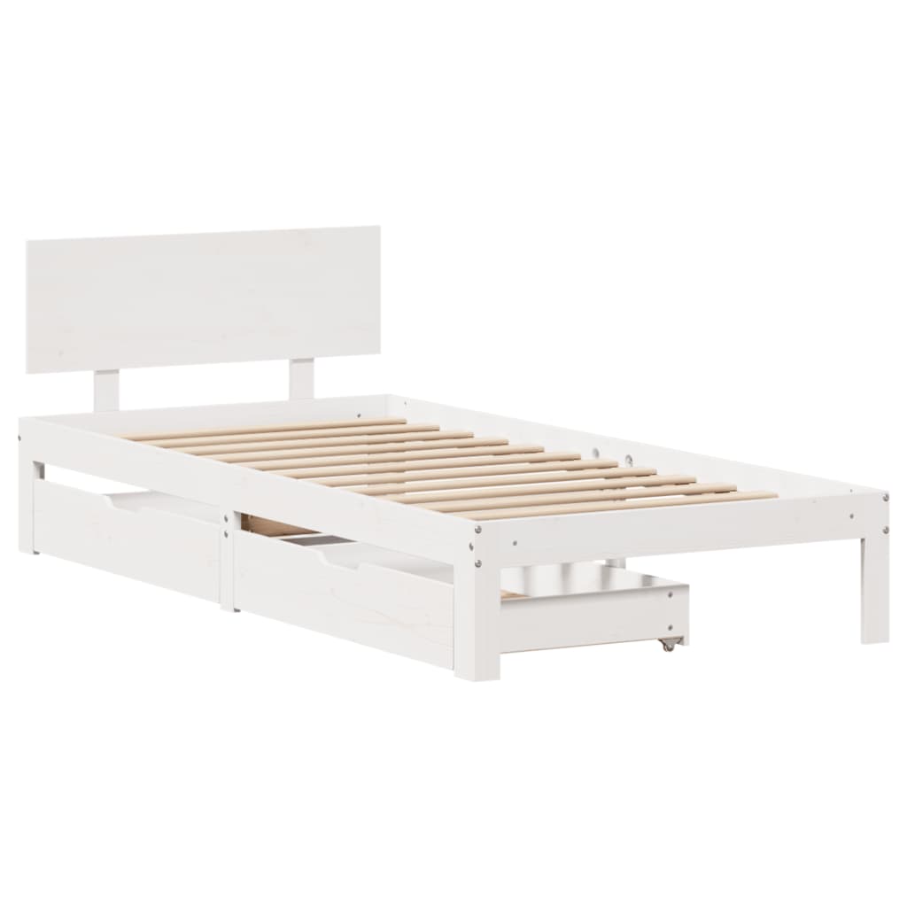 Bedframe met lades massief grenenhout wit 90x200 cm