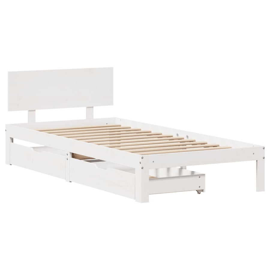 Bedframe met lades massief grenenhout wit 90x200 cm