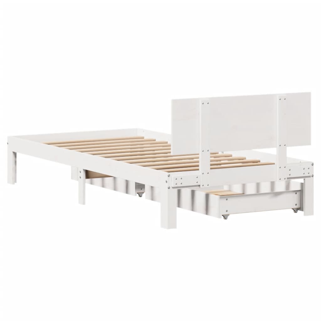 Bedframe met lades massief grenenhout wit 90x200 cm