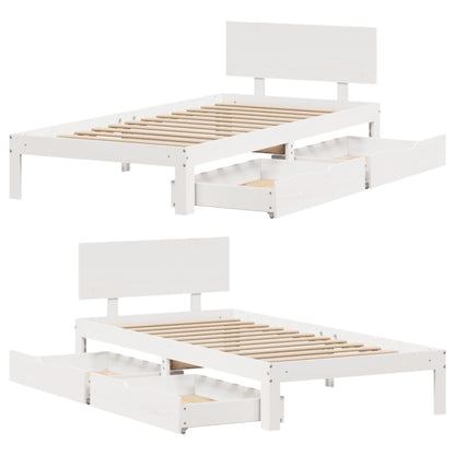 Bedframe met lades massief grenenhout wit 90x200 cm