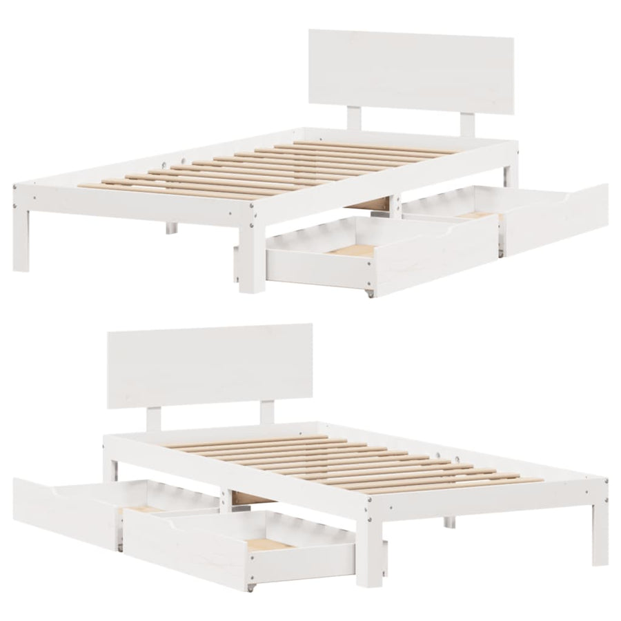 Bedframe met lades massief grenenhout wit 90x200 cm