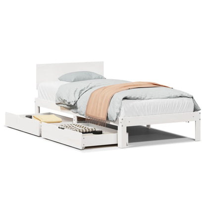 Bedframe met lades massief grenenhout wit 90x200 cm
