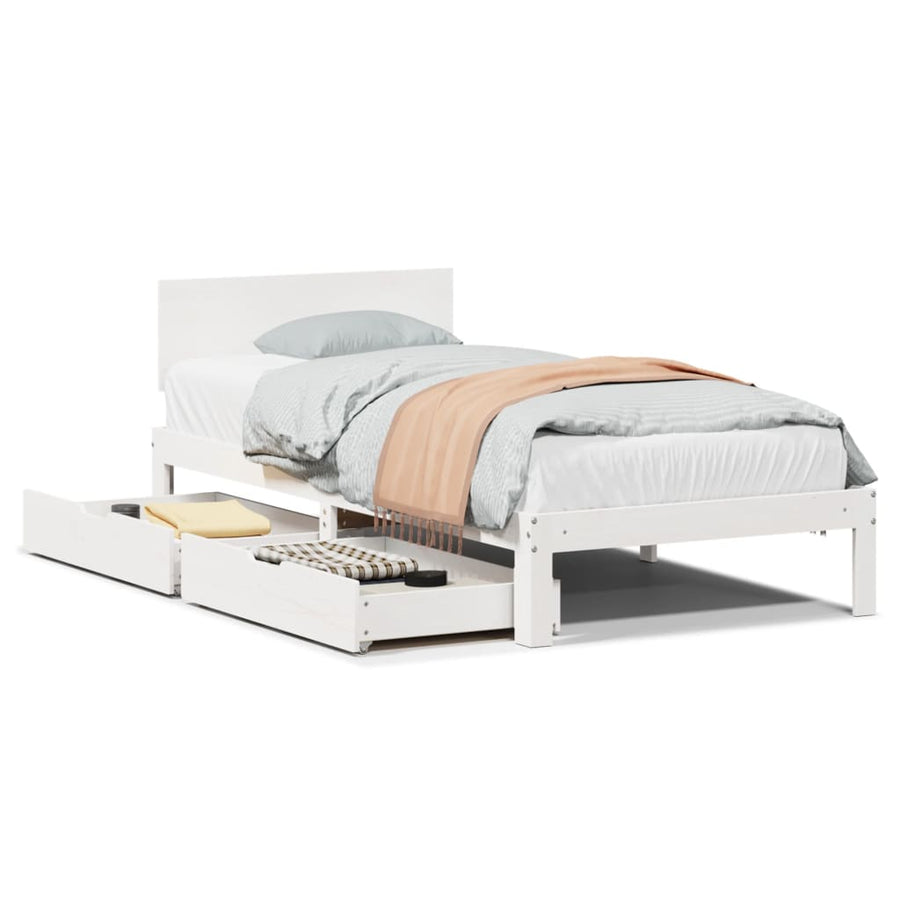 Bedframe met lades massief grenenhout wit 90x200 cm