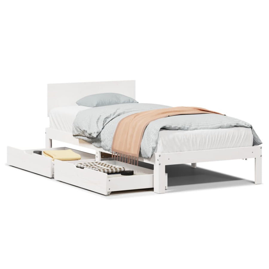 Bedframe met lades massief grenenhout wit 100x200 cm