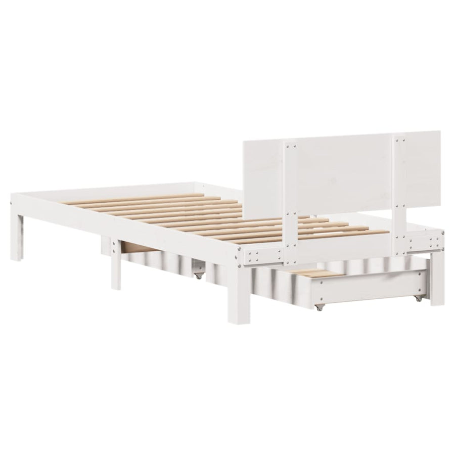 Bedframe met lades massief grenenhout wit 100x200 cm