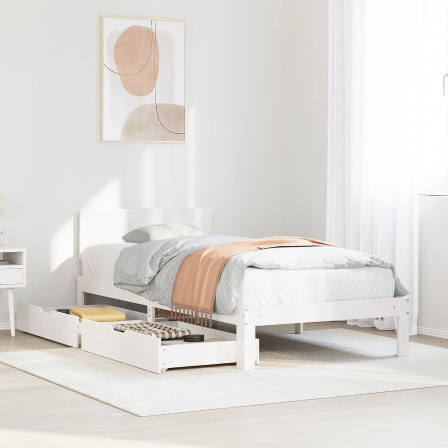 Bedframe met lades massief grenenhout wit 100x200 cm