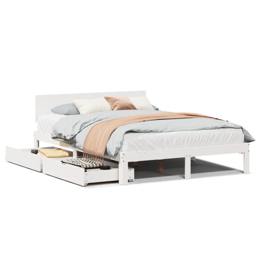 Bedframe met lades massief grenenhout wit 120x200 cm