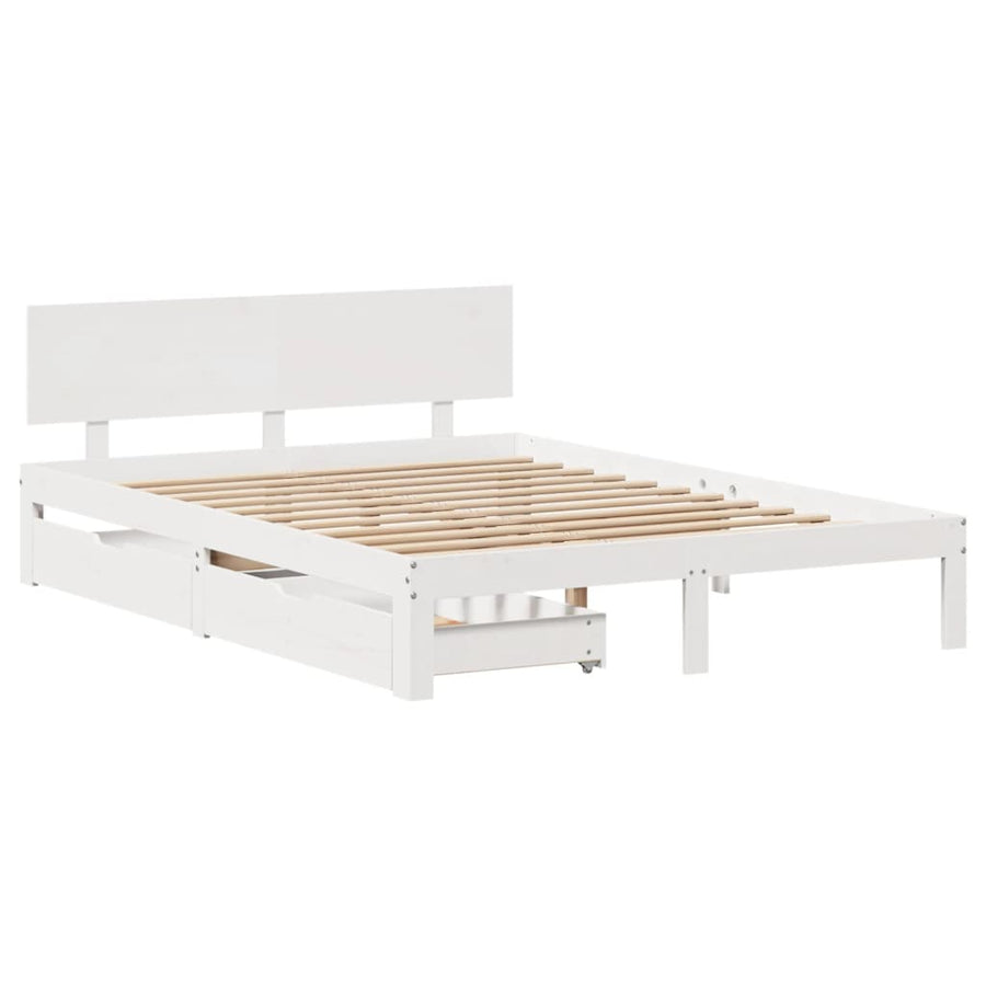 Bedframe met lades massief grenenhout wit 120x200 cm