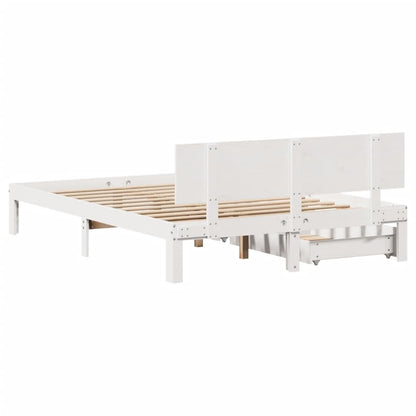 Bedframe met lades massief grenenhout wit 120x200 cm