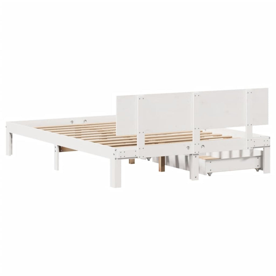 Bedframe met lades massief grenenhout wit 120x200 cm