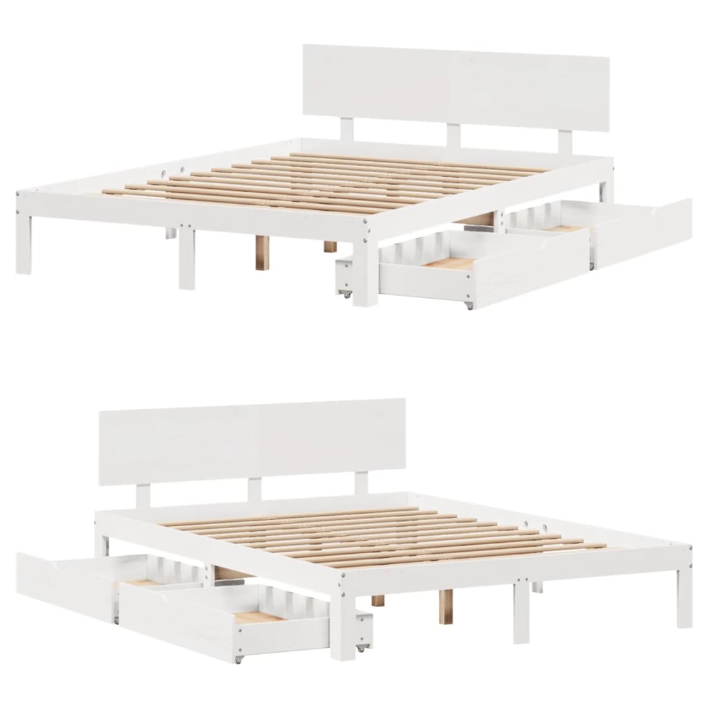 Bedframe met lades massief grenenhout wit 120x200 cm