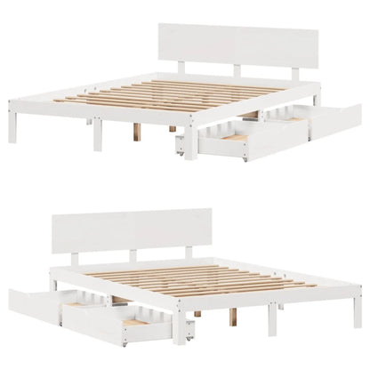 Bedframe met lades massief grenenhout wit 120x200 cm