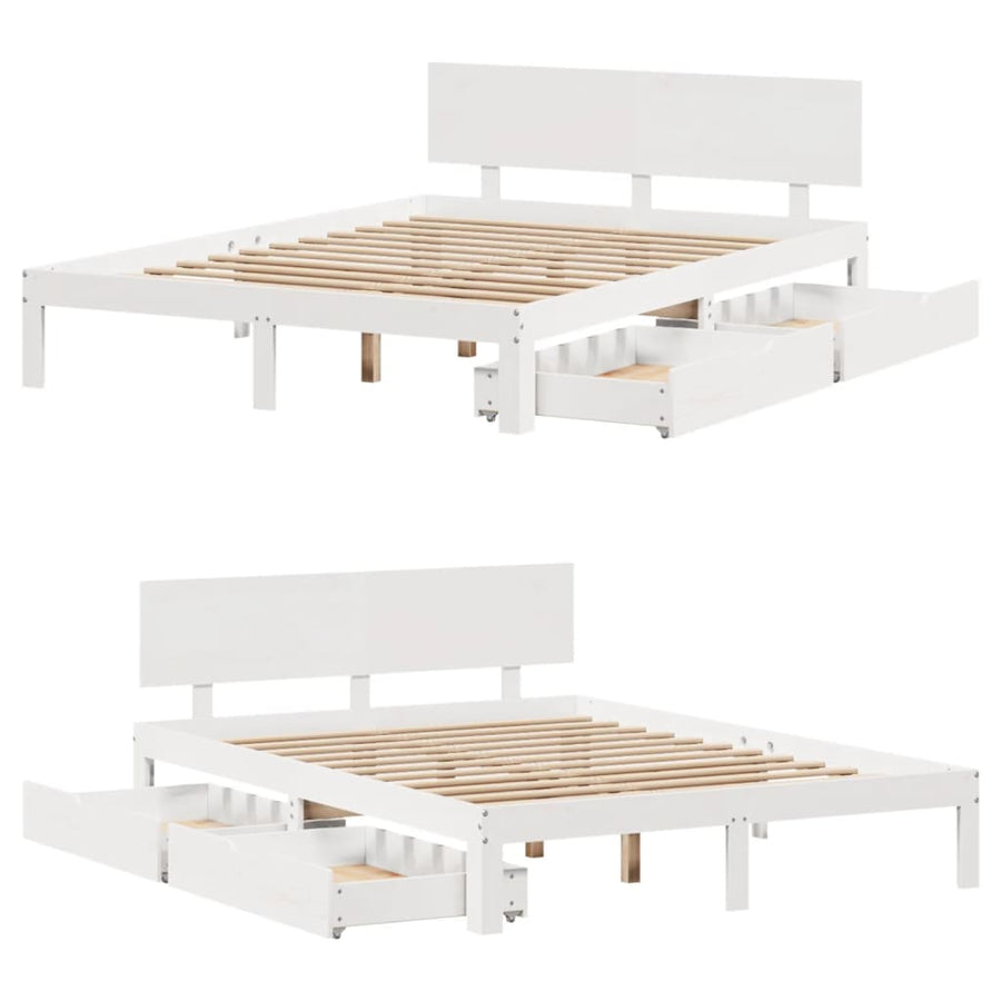 Bedframe met lades massief grenenhout wit 120x200 cm
