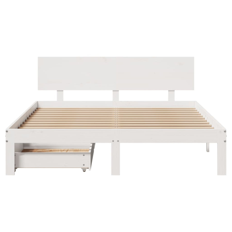 Bedframe met lades massief grenenhout wit 140x200 cm