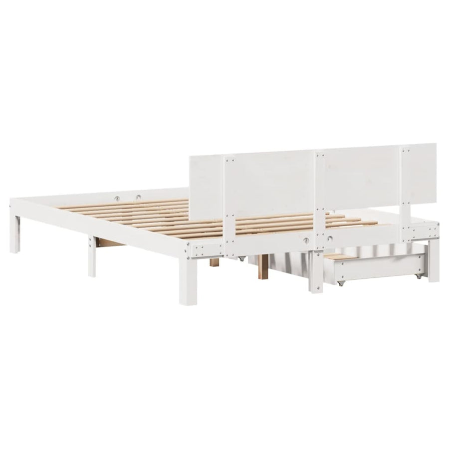 Bedframe met lades massief grenenhout wit 140x200 cm