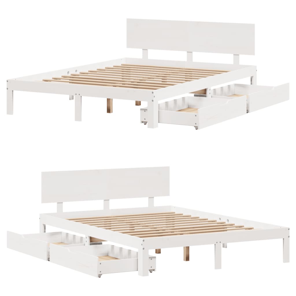 Bedframe met lades massief grenenhout wit 140x200 cm