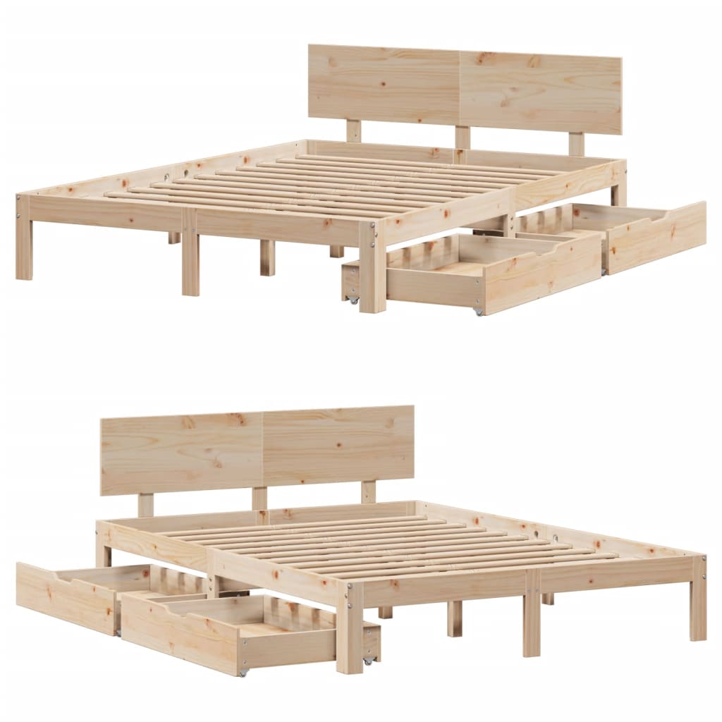 Bedframe met lades massief grenenhout 150x200 cm