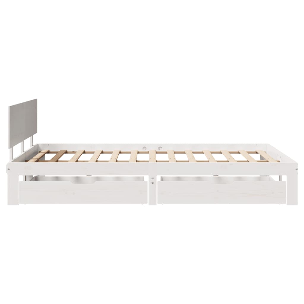 Bedframe met lades massief grenenhout wit 150x200 cm
