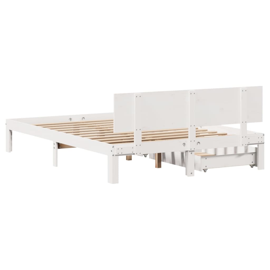 Bedframe met lades massief grenenhout wit 150x200 cm