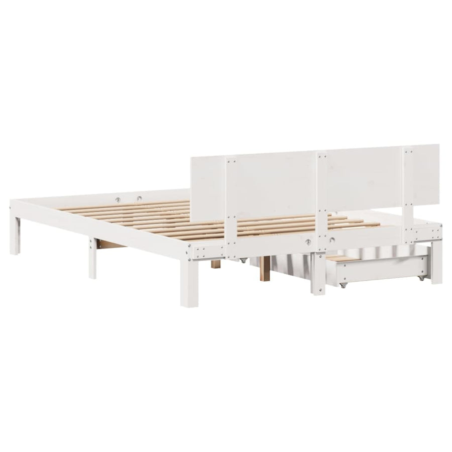 Bedframe met lades massief grenenhout wit 150x200 cm