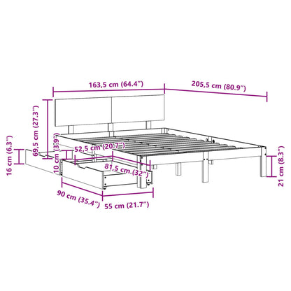 Bedframe met lades massief grenenhout wit 160x200 cm