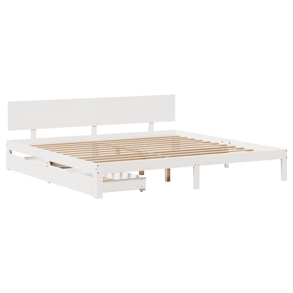 Bedframe met lades massief grenenhout wit 180x200 cm