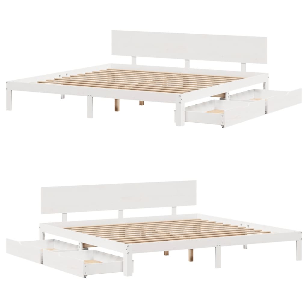 Bedframe met lades massief grenenhout wit 180x200 cm