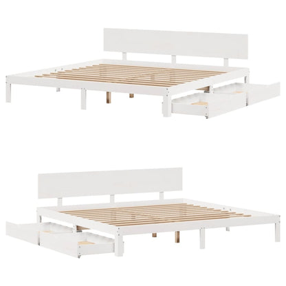 Bedframe met lades massief grenenhout wit 180x200 cm