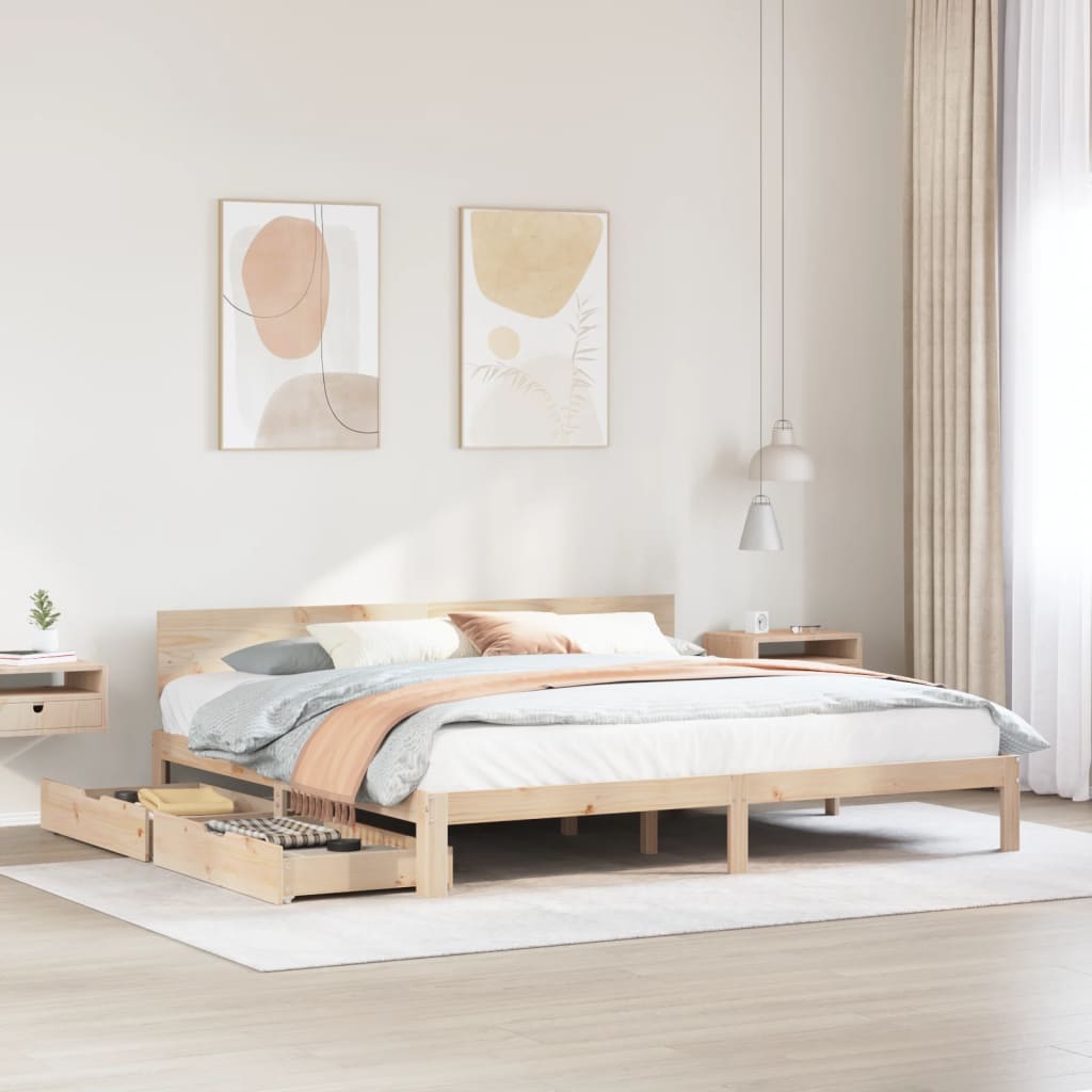 Bedframe met lades massief grenenhout 200x200 cm