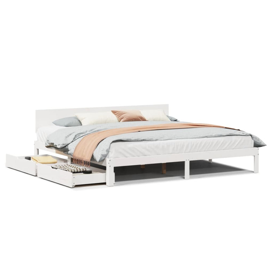 Bedframe met lades massief grenenhout wit 200x200 cm