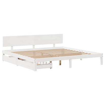 Bedframe met lades massief grenenhout wit 200x200 cm