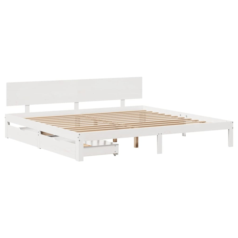 Bedframe met lades massief grenenhout wit 200x200 cm