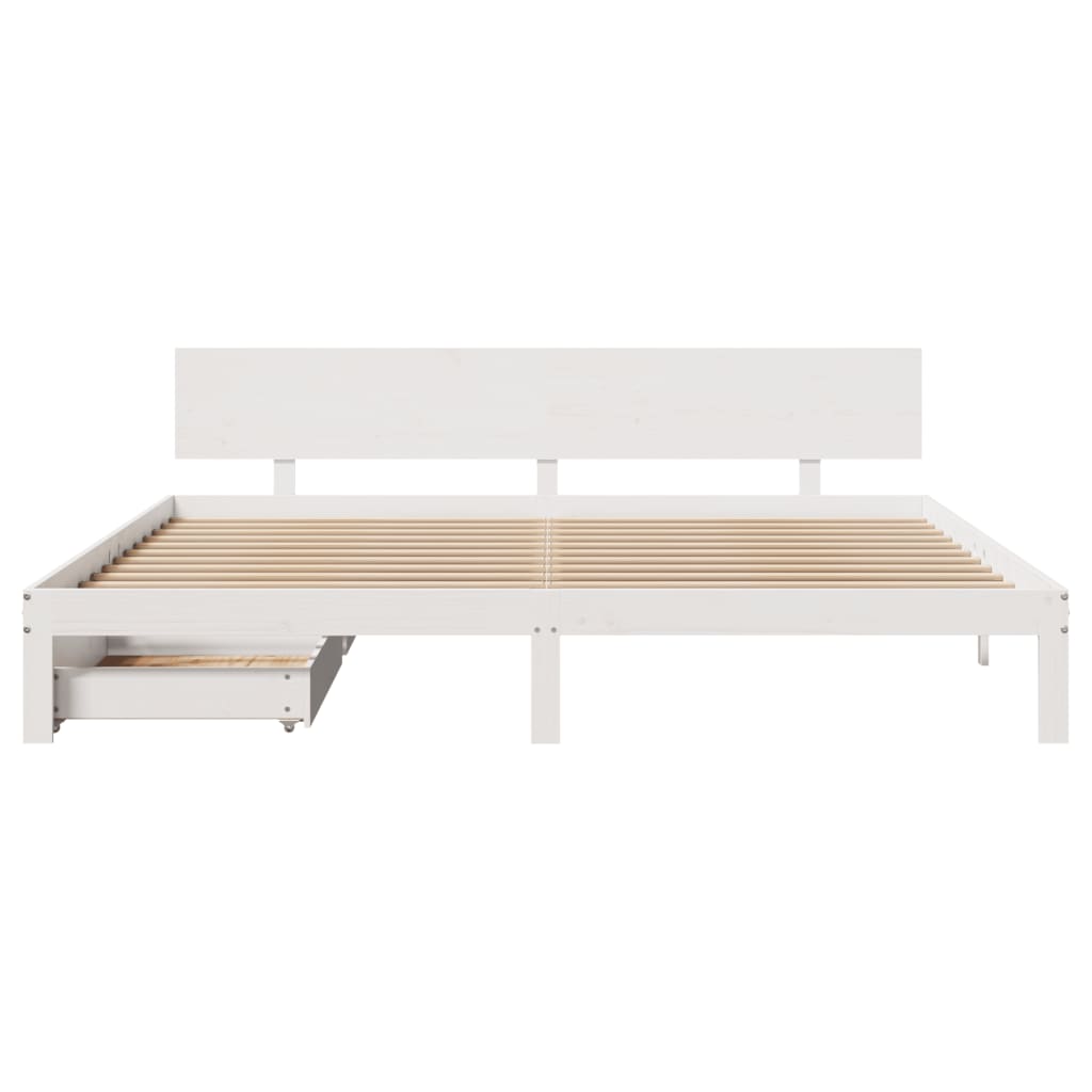 Bedframe met lades massief grenenhout wit 200x200 cm