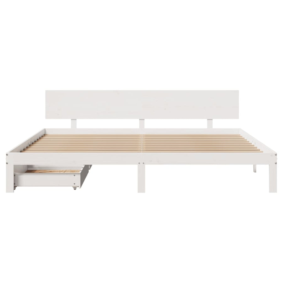 Bedframe met lades massief grenenhout wit 200x200 cm