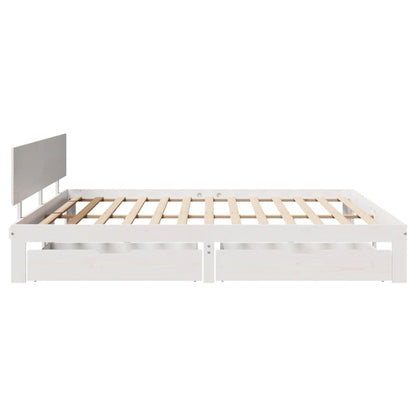 Bedframe met lades massief grenenhout wit 200x200 cm