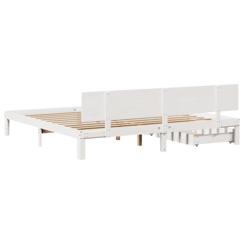 Bedframe met lades massief grenenhout wit 200x200 cm