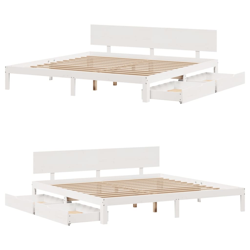 Bedframe met lades massief grenenhout wit 200x200 cm