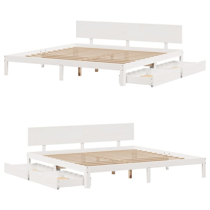 Bedframe met lades massief grenenhout wit 200x200 cm